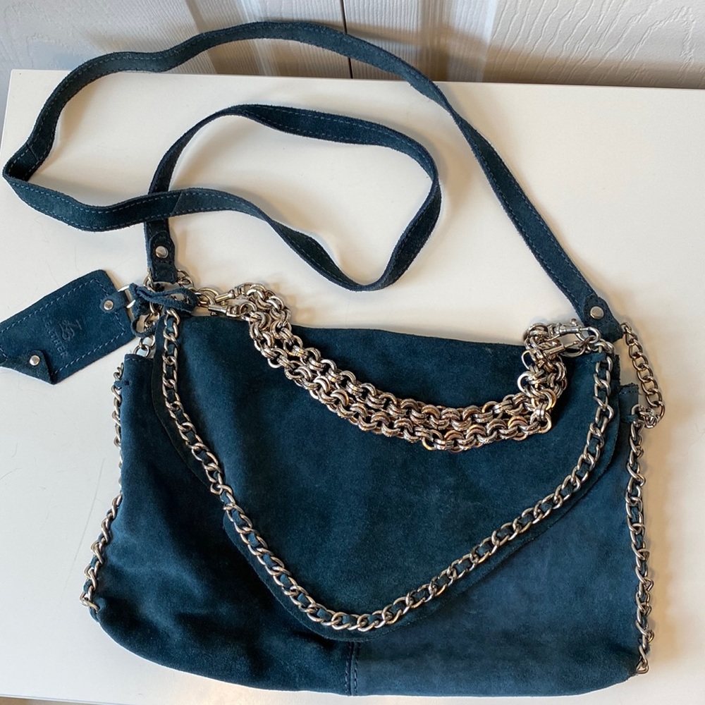 Zara Blue Suede Crossbody Bag with Chain